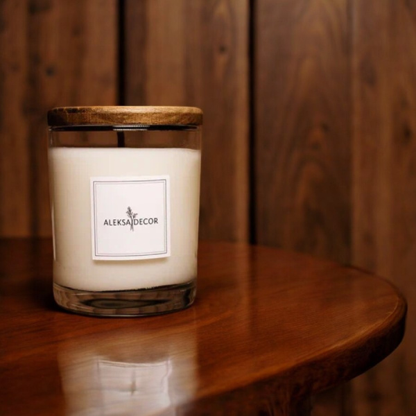 Аромасвеча в стеклянном стакане с деревянной крышкой 190 мл. / Ассортимент ароматов